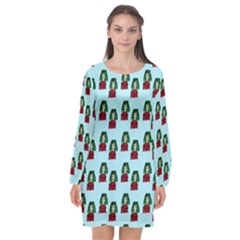 Girl With Green Hair Pattern Long Sleeve Chiffon Shift Dress  by snowwhitegirl