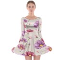 Vector Hand Drawn Cosmos Flower Pattern Long Sleeve Skater Dress View1