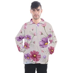 Vector Hand Drawn Cosmos Flower Pattern Men s Half Zip Pullover by Sobalvarro