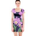 Vector Hand Drawn Orchid Flower Pattern Short Sleeve Bodycon Dress View1