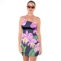 Vector Hand Drawn Orchid Flower Pattern One Soulder Bodycon Dress View1