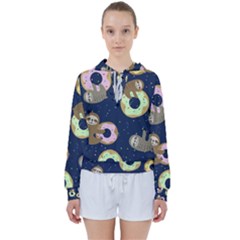 Cute Sloth With Sweet Doughnuts Women s Tie Up Sweat by Sobalvarro