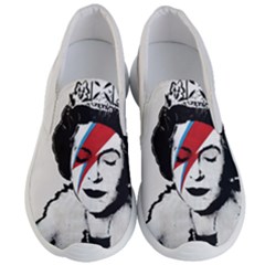 Banksy Graffiti Uk England God Save The Queen Elisabeth With David Bowie Rockband Face Makeup Ziggy Stardust Men s Lightweight Slip Ons by snek