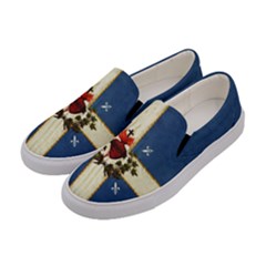 Quebec Flag Drapeau Québec Patriote Carillon Sacré-coeur Christian Catholic Old Vintage With Fleurs De Lys Women s Canvas Slip Ons by Quebec