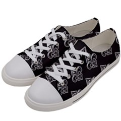 French France Fleur De Lys Metal Pattern Black And White Antique Vintage Black Rocker Women s Low Top Canvas Sneakers by Quebec