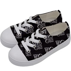 French France Fleur De Lys Metal Pattern Black And White Antique Vintage Black Rocker Kids  Low Top Canvas Sneakers by Quebec