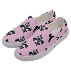 French France Fleur De Lys Metal Pattern Black And White Antique Vintage Pink And Black Rocker Men s Canvas Slip Ons by Quebec