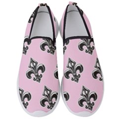 French France Fleur De Lys Metal Pattern Black And White Antique Vintage Pink And Black Rocker Men s Slip On Sneakers by Quebec