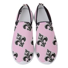 French France Fleur De Lys Metal Pattern Black And White Antique Vintage Pink And Black Rocker Women s Slip On Sneakers by Quebec