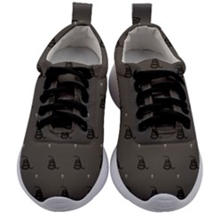 Gadsden Flag Don t Tread On Me Black And Gray Snake And Metal Gothic Crosses Kids Athletic Shoes by snek