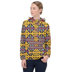 Squares                                                Women Hooded Front Pocket Windbreaker by LalyLauraFLM