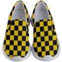 Checkerboard Pattern Black and Yellow Ancap Libertarian Kids Lightweight Slip Ons View1