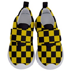 Checkerboard Pattern Black And Yellow Ancap Libertarian Kids  Velcro No Lace Shoes by snek