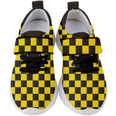 Checkerboard Pattern Black And Yellow Ancap Libertarian Kids  Velcro Strap Shoes by snek