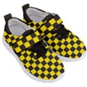 Checkerboard Pattern Black and Yellow Ancap Libertarian Kids  Velcro Strap Shoes View3
