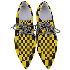 Checkerboard Pattern Black And Yellow Ancap Libertarian Women s Pointed Oxford Shoes by snek