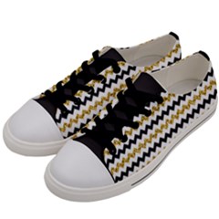 Black And Gold Glitters Zigzag Retro Pattern Golden Metallic Texture Women s Low Top Canvas Sneakers by genx