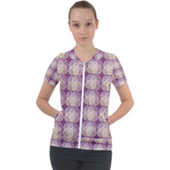 Doily Only Pattern Purple Short Sleeve Zip Up Jacket by snowwhitegirl