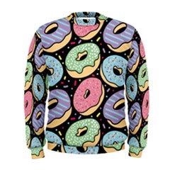 Colorful Donut Seamless Pattern On Black Vector Men s Sweatshirt by Sobalvarro