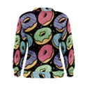 Colorful Donut Seamless Pattern On Black Vector Women s Sweatshirt View2