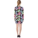 Colorful Donut Seamless Pattern On Black Vector V-neck Bodycon Long Sleeve Dress View2