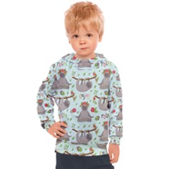 Seamless Pattern With Cute Sloths Relax Enjoy Yoga Kids  Hooded Pullover by Vaneshart