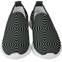 Geometric Pattern, Army Green And Black Lines, Regular Theme Kids  Slip On Sneakers by Casemiro