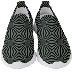 Geometric Pattern, Army Green And Black Lines, Regular Theme Kids  Slip On Sneakers by Casemiro