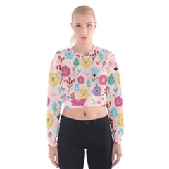 Tekstura-fon-tsvety-berries-flowers-pattern-seamless Cropped Sweatshirt by Sobalvarro