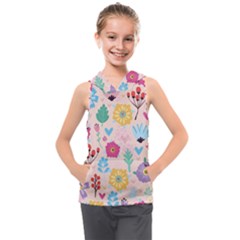 Tekstura-fon-tsvety-berries-flowers-pattern-seamless Kids  Sleeveless Hoodie by Sobalvarro