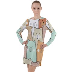 Colorful-baby-bear-cartoon-seamless-pattern Long Sleeve Hoodie Dress by Sobalvarro