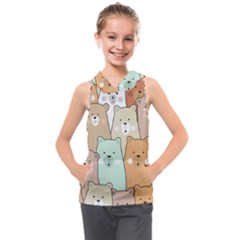 Colorful-baby-bear-cartoon-seamless-pattern Kids  Sleeveless Hoodie by Sobalvarro