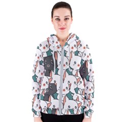 Seamless-cute-cat-pattern-vector Women s Zipper Hoodie by Sobalvarro