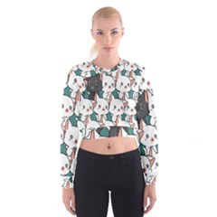 Seamless-cute-cat-pattern-vector Cropped Sweatshirt by Sobalvarro