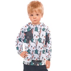 Seamless-cute-cat-pattern-vector Kids  Hooded Pullover by Sobalvarro