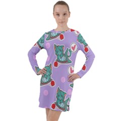 Playing Cats Long Sleeve Hoodie Dress by Sobalvarro