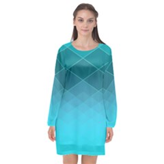 Aqua Blue And Teal Color Diamonds Long Sleeve Chiffon Shift Dress  by SpinnyChairDesigns