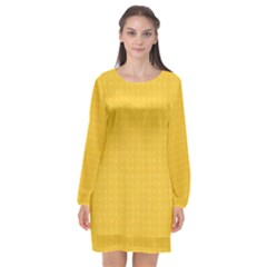 Saffron Yellow Color Polka Dots Long Sleeve Chiffon Shift Dress  by SpinnyChairDesigns