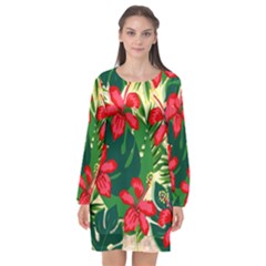 Floral Pink Flowers Long Sleeve Chiffon Shift Dress  by Mariart