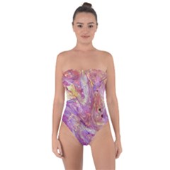 Marbling Abstract Layers Tie Back One Piece Swimsuit by kaleidomarblingart