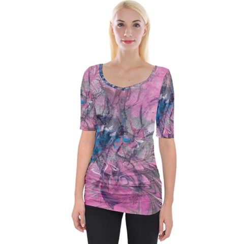 Brush Strokes On Marbling Patterns Wide Neckline Tee by kaleidomarblingart