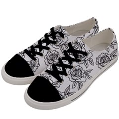 Line Art Black And White Rose Men s Low Top Canvas Sneakers by MintanArt