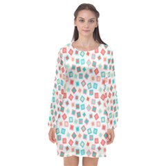 Aqua Coral Long Sleeve Chiffon Shift Dress  by CuteKingdom