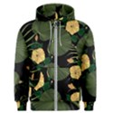 Tropical vintage yellow hibiscus floral green leaves seamless pattern black background. Men s Zipper Hoodie View1