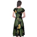 Tropical vintage yellow hibiscus floral green leaves seamless pattern black background. Cap Sleeve Wrap Front Dress View2