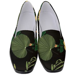 Tropical Vintage Yellow Hibiscus Floral Green Leaves Seamless Pattern Black Background  Women s Classic Loafer Heels by Sobalvarro