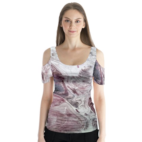 Pebbles Module  Butterfly Sleeve Cutout Tee  by kaleidomarblingart