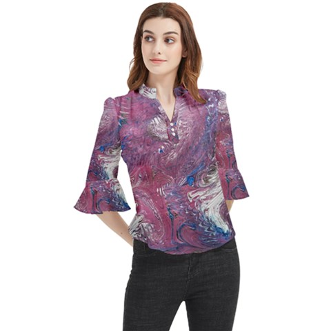 Violet Feathers Loose Horn Sleeve Chiffon Blouse by kaleidomarblingart