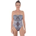 Turquoise Black Arabesque Repeats Tie Back One Piece Swimsuit View1