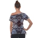 Turquoise Black Arabesque Repeats Off Shoulder Tie-Up Tee View2